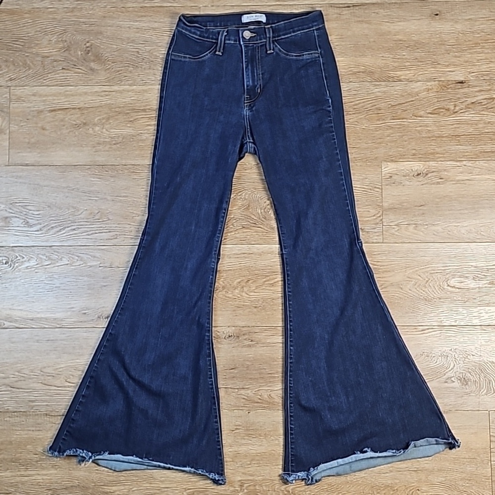 Judy Blue High Rise Super Flare Leg Raw Hem Dark Wash Stretch Denim Jean - Picture 2 of 16